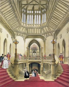 Le Grand Escalier, Château de Windsor, de Une histoire des résidences royales par William Henry Pyne (1760-1943), 1838 - English School