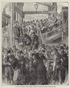 La grande catastrophe sur la Tamise, ramenant les morts à terre à Woolwich Pier (gravure) - English School