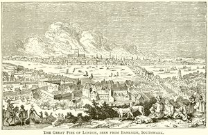 Le Grand Incendie de Londres, vu de Bankside, Southwark - English School