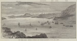 La crise grecque, escadrons britanniques, autrichiens et turcs dans la baie de Suda, Crète - English School