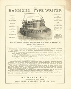 La machine à écrire Hammond de Wetherby & Co, High Holborn, Londres - English School
