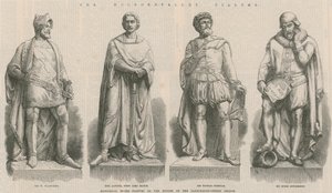 Le Viaduc de Holborn : Statues historiques en pierre sur les maisons du pont de Farringdon Street - English School