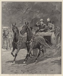 The Home Life of the Late President, a drive with Mrs McKinley (litho) - English School