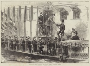 Le roi de Grèce reçu par le Prince de Galles à bord du HMS Serapis - English School