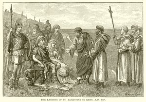 Le débarquement de Saint Augustin dans le Kent, 597 après J.-C. - English School