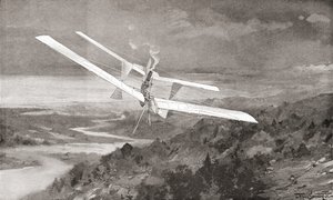 La machine volante Langley Aerodrome en vol au XIXe siècle. Du Strand Magazine publié en 1897.