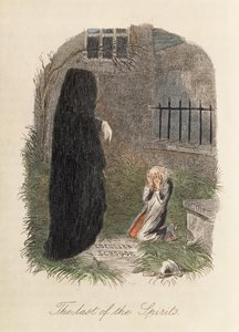 Le Dernier des Esprits, illustration de Un chant de Noël par Charles Dickens (1812-70) 1843 (gravure en couleur) - English School