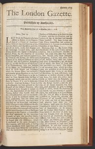 La Gazette de Londres, numéro 5655, page 1, 28 juin 1718 - English School