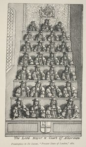 Le Lord Maire et la Cour des Échevins, frontispice de Angliae Metropolis de De Laune, 1681