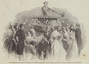 Le magnifique rafraîchissoir en argent doré, au château de Windsor, scène dans la galerie de Waterloo, au baptême royal - English School