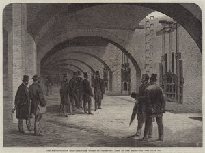 Les travaux de drainage principal métropolitain à Crossness, vue dans le réservoir (gravure) - English School