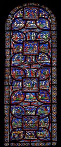 La fenêtre du Miracle représentant diverses histoires de guérison - English School