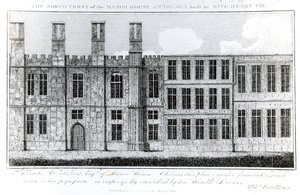 Façade nord du manoir de Chelsea construit par le roi Henri VIII, gravé par J. Barlow, illustration dans A Historical and Topographical Account of Chelsea and its Environs par Thomas Faulkner - English School