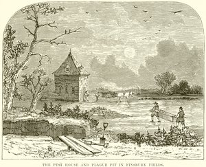 La maison de la peste et la fosse commune à Finsbury Fields - English School