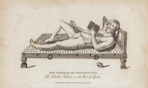 Portrait de Perkasanund, le fakir hindou, sur son lit de clous (gravure) - English School