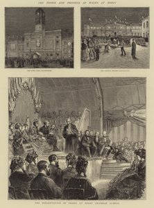 Le prince et la princesse de Galles à Derby (gravure) - English School