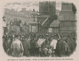 Maladie du Prince de Galles : Foule au Mansion House lisant les bulletins - English School