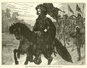 La cavalcade protestante en route vers Berne (gravure)