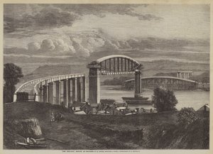Le pont ferroviaire de Saltash, I K Brunel, ingénieur (gravure)