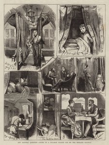 La question ferroviaire, notes dans un wagon Pullman Palace sur le chemin de fer Midland (gravure) - English School