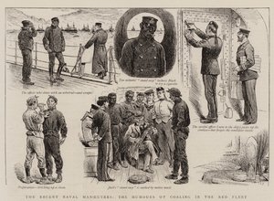 Les récentes manœuvres navales, les humours du ravitaillement en charbon dans la flotte rouge (gravure) - English School