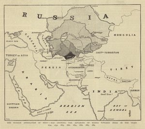 Annexion russe de Merv, Carte montrant les avancées de la Russie vers l