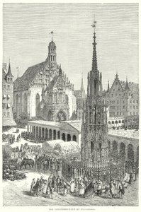 Les Schonebrunnen à Nuremberg (gravure) - English School