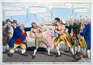 Le combat entre Old Price et Spangle Jack le montreur - combattu avec une vigueur ininterrompue pendant neuf rounds et encore indécis, pub. Londres - English School