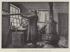 La guerre hispano-américaine, la station de signalisation des États-Unis à Sandy Hook (lithographie) - English School