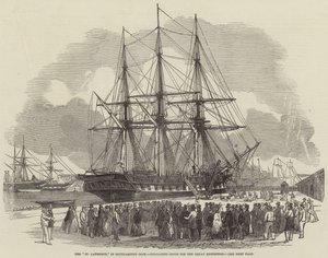 Le "St Lawrence" dans le port de Southampton, déchargeant des marchandises pour la Grande Exposition (gravure) - English School