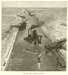 Le canal de Suez : dragues au travail
