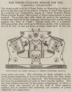 Le moteur à trois cylindres pour le yacht à vapeur "Cleopatra" (gravure) - English School