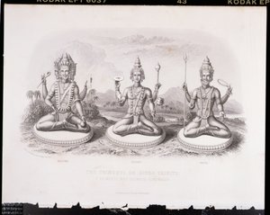 La Trimurti ou Trinité hindoue, gravée par A. Thorn, de Religion mondiale, publiée par A. Fullarton & Co. - English School
