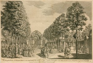 Les Arches Triomphales, la statue de M. Handel, dans la promenade sud des jardins de Vauxhall, Londres - English School
