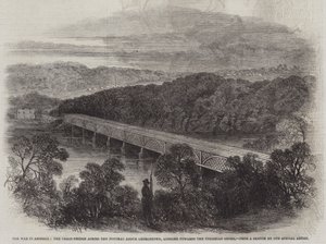 La guerre en Amérique, le pont en chaîne sur le Potomac au-dessus de Georgetown, en direction de la rive de Virginie - English School