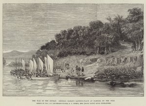 La guerre au Soudan, lieu de débarquement du général Earle à Hamdab, sur le Nil (gravure) - English School