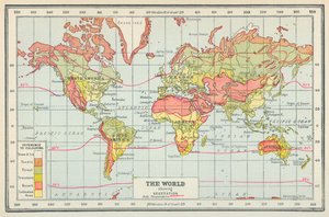 Le monde montrant la végétation (litho couleur) - English School