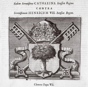 Les armoiries du pape Clément VII, illustration des Actes et Monuments de John Foxe, neuvième édition, pub. 1684 - English School