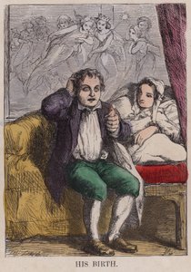 La naissance de Tom Pouce (gravure en couleur)