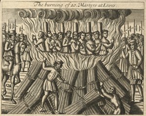 Le bûcher de dix martyrs à Lewes (gravure) - English School