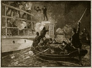 La capture de la Caroline, 1837 (illustration de Cassells Illustrated History of England) - English School