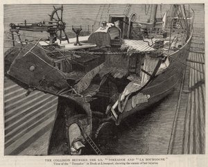 La collision entre le SS Toreador et La Bourgogne ; vue du Toreador au quai de Liverpool