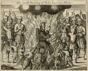 Le cruel bûcher de Jean Laurence, martyr (gravure) - English School