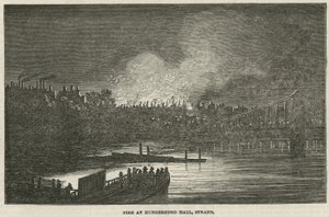 La destruction par le feu de Hungerford Hall, Strand, Londres - English School