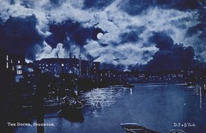 Les docks, Stockton-on-Tees (lithographie en couleur) - English School