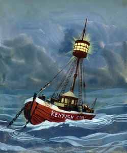 Le premier bateau-phare placé près du banc de sable de Nore en 1732 - English School