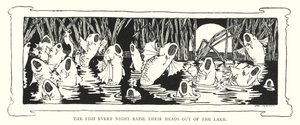 Les poissons lèvent la tête hors du lac chaque nuit (gravure) - English School