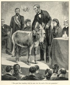 "Le bon comte debout avec son bras sur le cou de sa nouvelle possession" (lithographie)