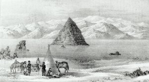 Le howitzer au lac Pyramid en janvier 1844, de Report of the Exploring Expedition to the Rocky Mountains in 1842 and to Oregon and North Carolina in 1843-44 par John C. Fremont, publié en 1845 - English School