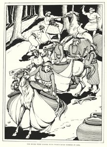 Les mules étaient chargées de trente-sept voleurs dans des jarres (gravure)